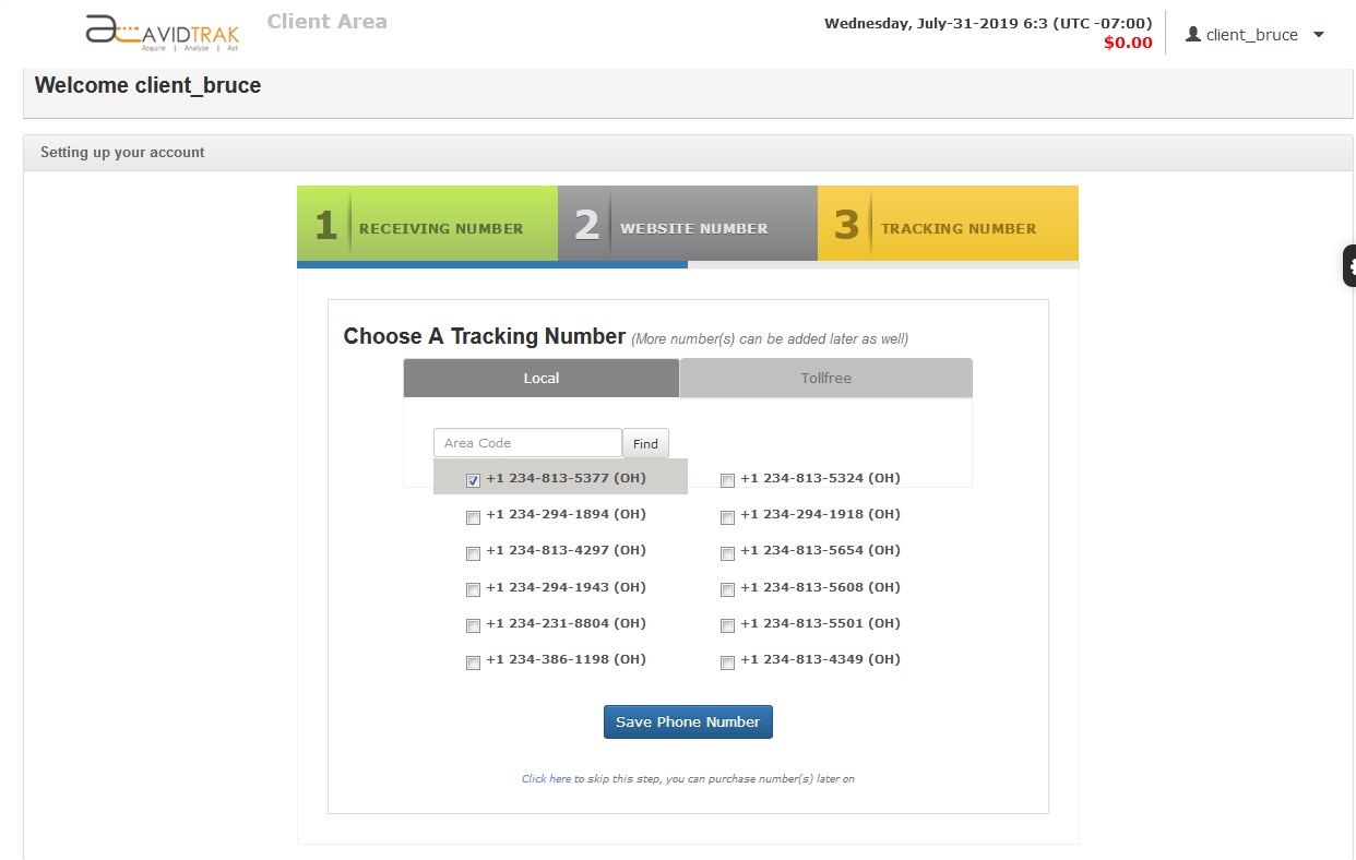 Screenshot of an AvidTrak Agency ProLite Account Phone Number post acquisition confirmation