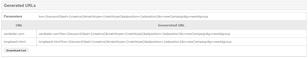 Screenshot of AvidTrak ValueTrack URL Generator