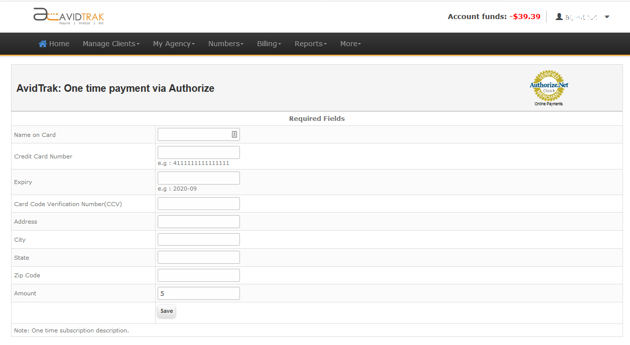 Screenshot of AvidTrak Auto Recharge Screen