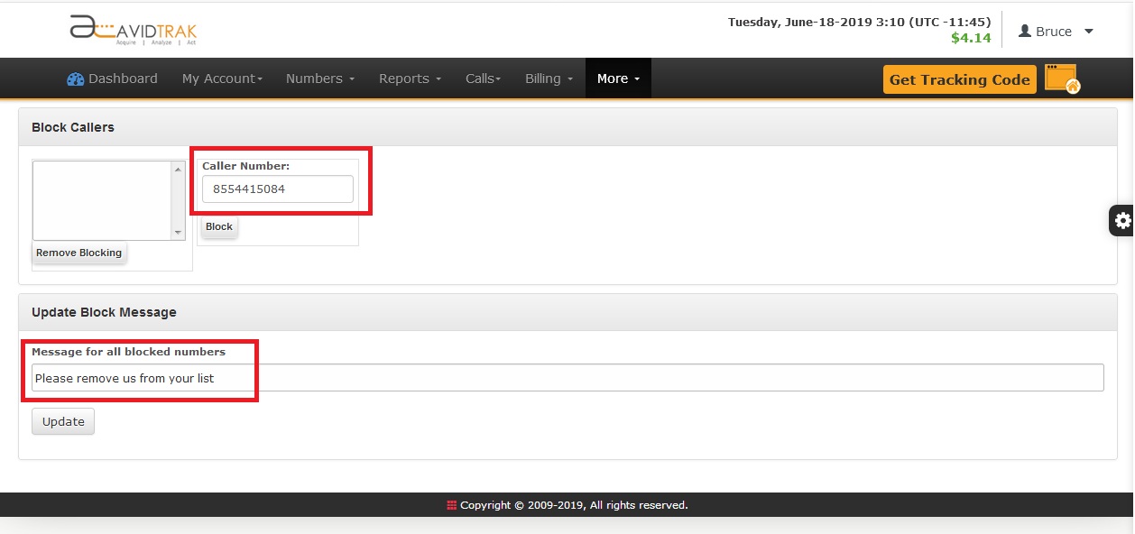 Accessing Call Blocking Feature in AvidTrak Lite Account
