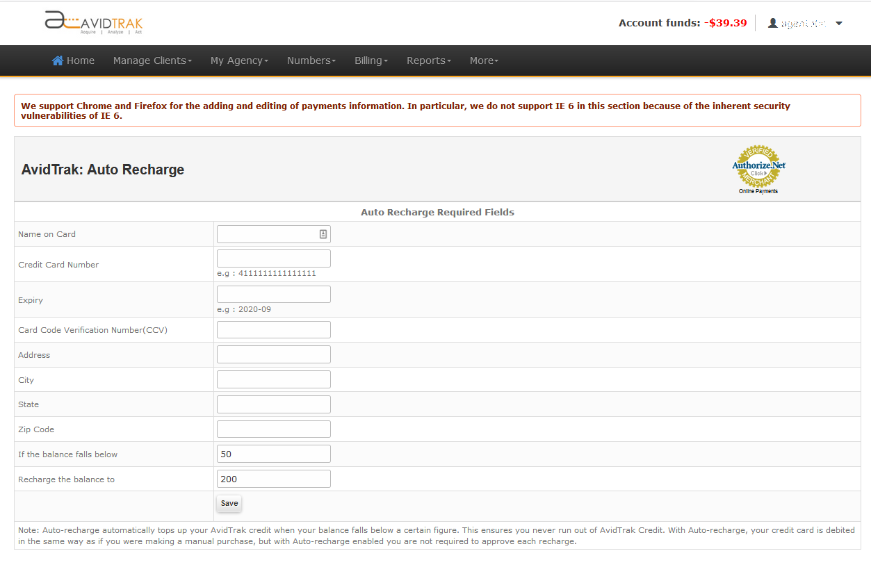 Funding AvidTrak Lite Accounts