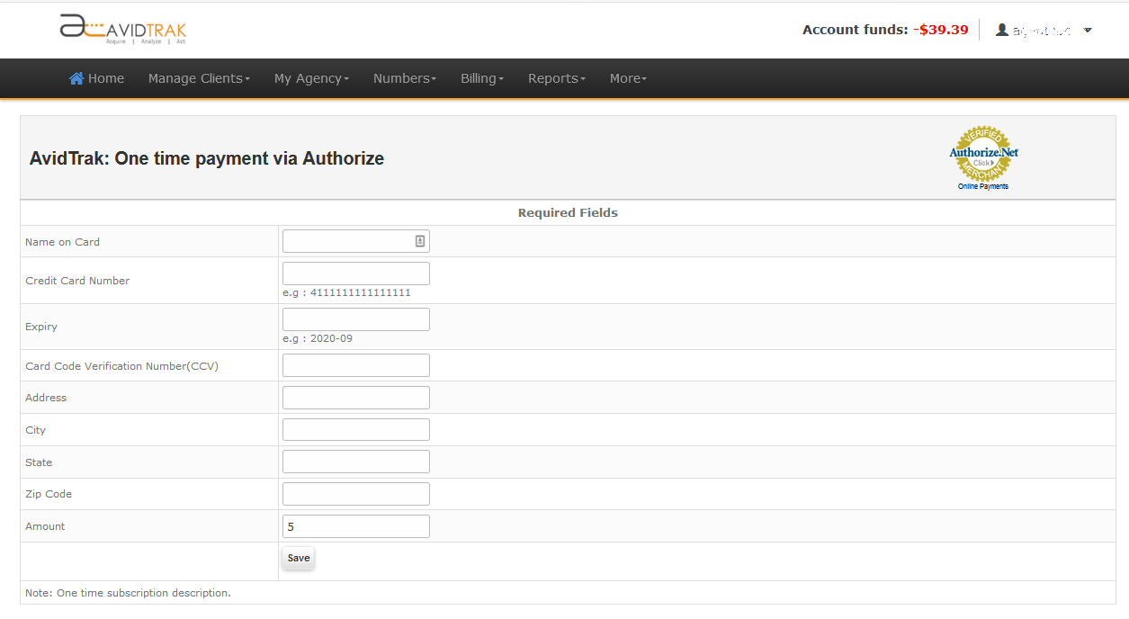 Funding AvidTrak Lite Accounts