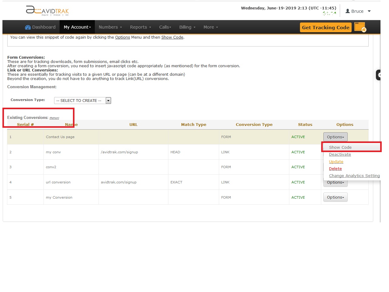 How to obtain conversion tracking code within AvidTrak Conversion Management System