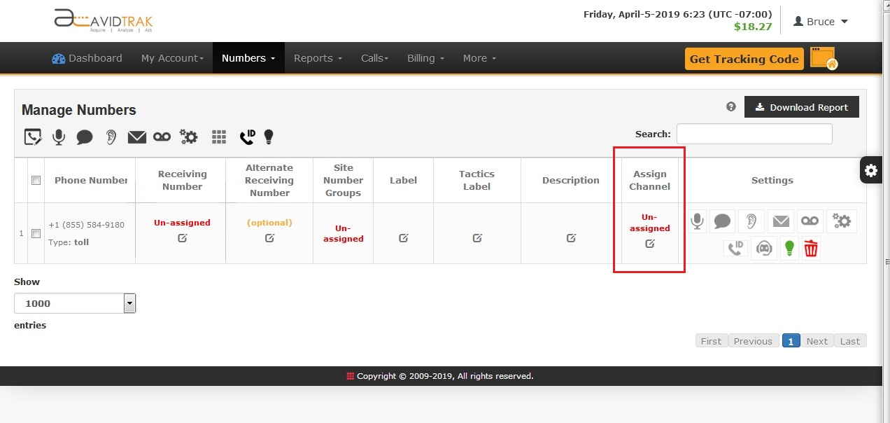 AvidTrak User Interface Lite/Static Number Country and local area code Purchase