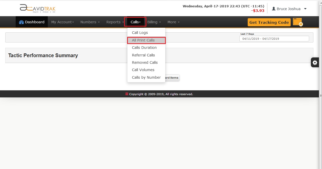 AvidTrak User Interface Lite/Static Number Viewing Calls