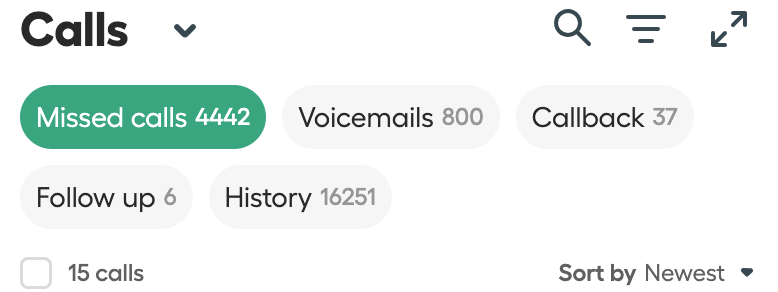 Missed Call Review Inbox