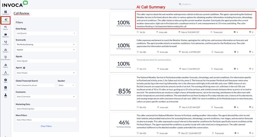 Live Reporting on Call Activity