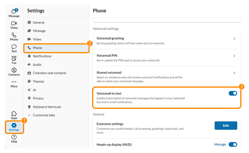 Voicemail transcription in RingCentral