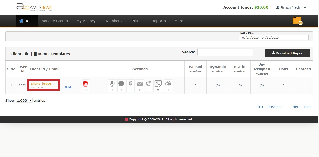 Screenshot of AvidTrak Client Account