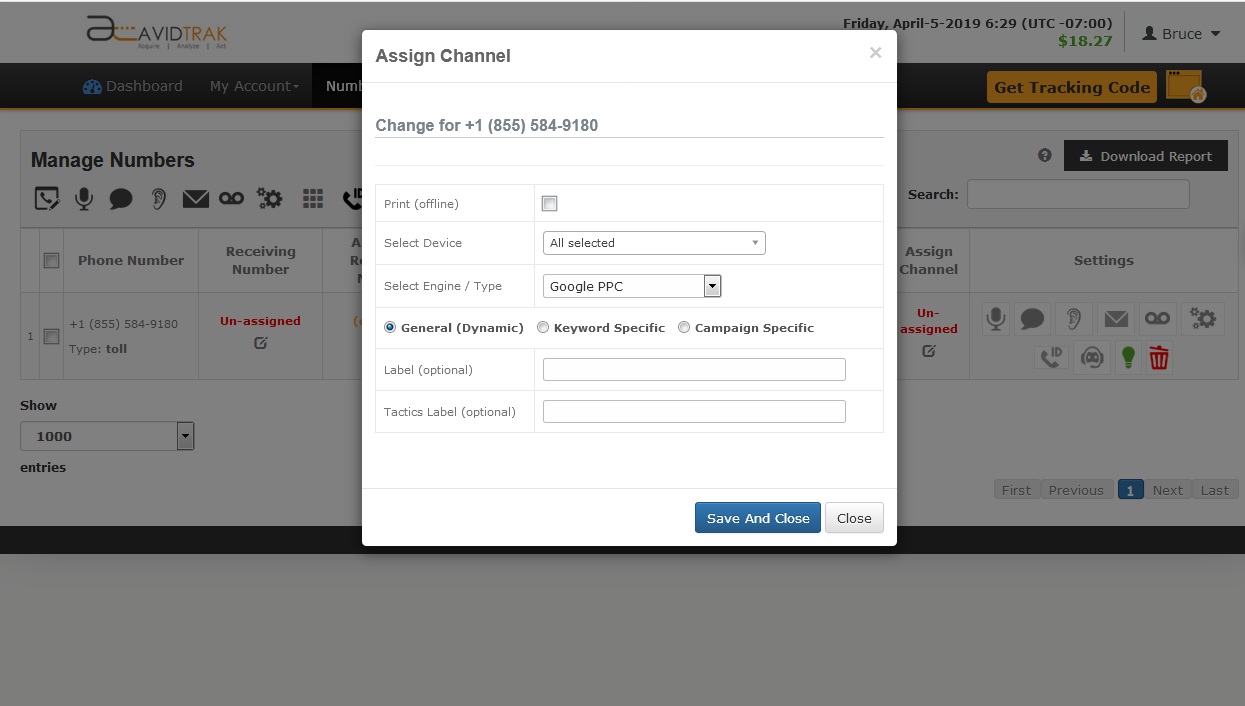 AvidTrak User Interface Number Assignment Screen